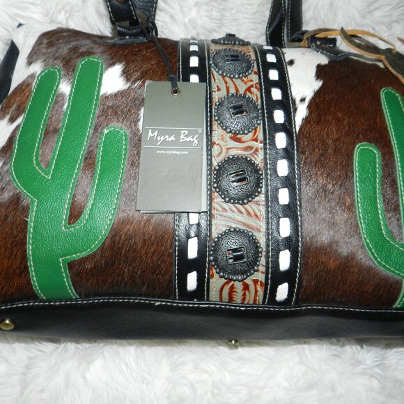 Myra Little Succulents Leather, Hide Duffle Bag🆕Ships Fast 💨⚡🚚 - Picture 4 of 15